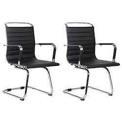 Decoshop26 Chaises de bureau fauteuils sans roulettes x2 piétement luge en métal chromé assise en PVC noir 10_0003106