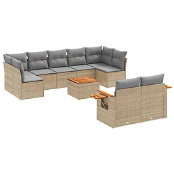 vidaXL Salon de jardin avec coussins 10 pcs beige résine tressée