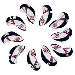 10pcs tête de golf couvre tête couvre fer protéger union jack beige + bleu foncé