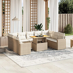 vidaXL Salon de jardin avec coussins 10 pcs beige résine tressée