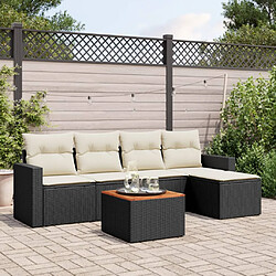 vidaXL Salon de jardin 6 pcs avec coussins noir résine tressée 