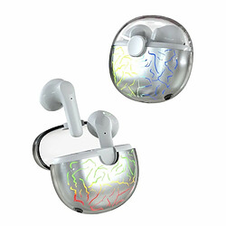 Vg58 Casque Bluetooth Mode Tws Lumière Respiratoire Colorée Semi-In-Ear Transparent Warehouse Casque De Sport Sans Fil Blanc