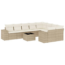 vidaXL Salon de jardin avec coussins 10 pcs beige résine tressée