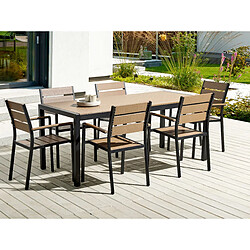 Beliani Table de jardin 180 x 90 cm Matériaux synthétiques Bois clair/Noir VERNIO