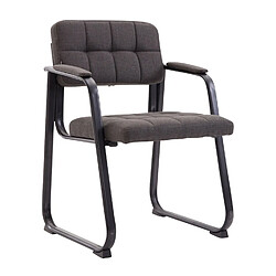 Decoshop26 Chaise visiteur fauteuil de bureau sans roulette coutures décoratives en tissu gris foncé support en métal noir BUR10216