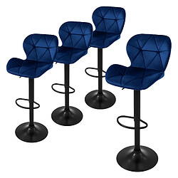 ML-Design Lot 4 tabourets de bar rembourrées velours chaise bleu hauteur réglable 59-79 cm