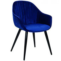 Lot de 4 Fauteuils Repas Velours Noir avec Piétement Métal Bleu Kari KosyForm