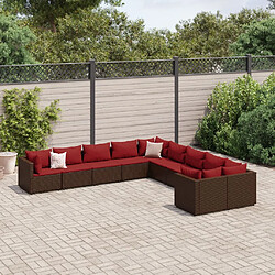 vidaXL Salon de jardin 10 pcs avec coussins marron résine tressée 