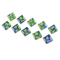 10pcs 10 face d10 polyhedral dice couleur double pour dnd rpg mtg vert bleu