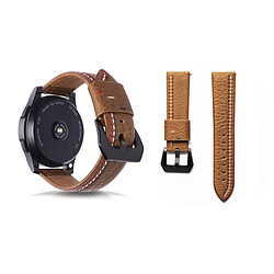 Wewoo Bracelet pour montre connectée en cuir pleine fleur avec motif Trois lignes Samsung Gear S3 22mm Marron 