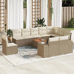 Maison Chic Salon de jardin 11 pcs avec coussins | Ensemble de Table et chaises | Mobilier d'Extérieur beige résine tressée -GKD68272