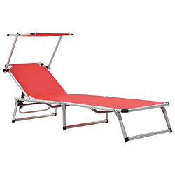 vidaXL Chaise longue pliable avec toit aluminium et textilène rouge