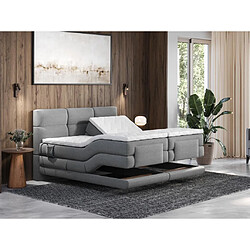 Avis Vente-Unique Ensemble complet boxspring tête de lit capitonnée + sommiers relaxation électrique + matelas + surmatelas - 2 x 80 x 200 cm - Tissu - Gris clair - LODI de PALACIO