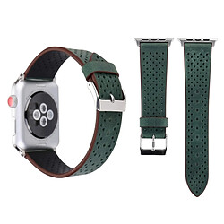 Wewoo Bracelet vert pour Apple Watch Series 3 & 2 & 1 38mm simple mode en cuir véritable motif de trou