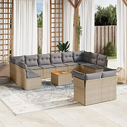 vidaXL Salon de jardin et coussins 13 pcs mélange beige résine tressée 