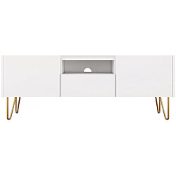 palozi home Meuble TV Karine - 144 x 55 x 37 cm - Blanc/Effet marbre