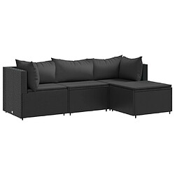 vidaXL Salon de jardin 4 pcs avec coussins Noir Résine tressée