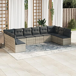 vidaXL Salon de jardin avec coussins 10 pcs gris clair résine tressée