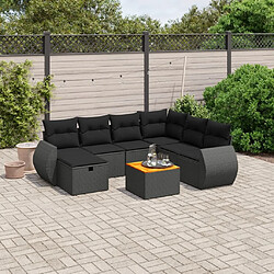 Maison Chic Ensemble Tables et chaises d'extérieur 8 pcs avec coussins,Salon de jardin noir résine tressée -GKD680633