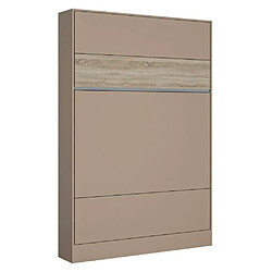 Inside 75 Armoire lit escamotable BERMUDES structure taupe bandeau chêne 140*200 cm