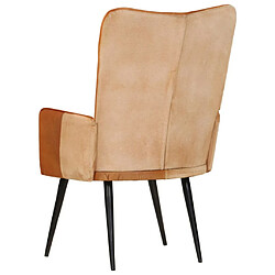 Maison Chic Fauteuil de Chambre à Coucher Salon,Chaises de Salle à Manger,Chaise à oreilles Marron et crème Cuir véritable -GKD71016 pas cher