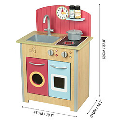 Acheter Cuisine enfant en bois dinette avec 4 accessoires rouge bleu naturel Teamson Kids Porto TD-13595A