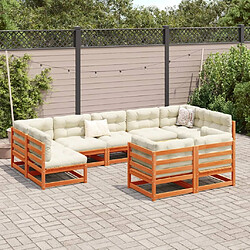 Avis Maison Chic Ensemble Tables et chaises d'extérieur 9 pcs avec coussins,Salon de jardin marron cire bois pin massif -GKD236026