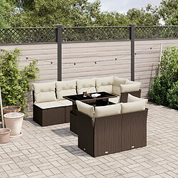 vidaXL Salon de jardin 8 pcs avec coussins marron résine tressée