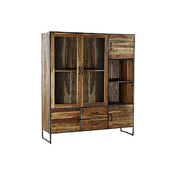 Pegane Armoire vitrine en bois acacia avec 2 tiroirs 5 portes et 2 étagères - Largeur 140 x Hauteur 160 x Profondeur 40cm 