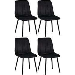 Decoshop26 Lot de 4 chaises de salle à manger coutures décoratives vertical en tissu noir et métal noir 10_0001863 