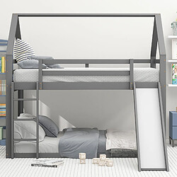 Avis KOMHTOM Lits Superposés Enfant Toboggan et Échelle - Pin Massif - 140 X 200 cm - Gris - Sans Matelas