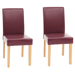 Mendler Lot de 2 chaises de séjour Littau ~ simili-cuir, rouge, pieds clairs