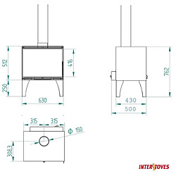 Interstoves Pack Poêle à bois EDOARDO 10 bûches 50cm + Kit Conduit 150 - Noir pas cher