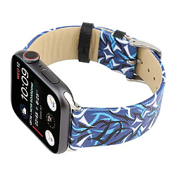 Acheter Wewoo Thorns Printing Bracelet de montre en cuir véritable pour Apple Watch séries 5 et 4 40 mm / 3 et 2 et 1 38 mm bleu