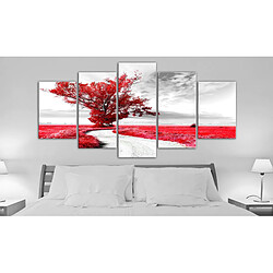 Decoshop26 Tableau toile de décoration murale impression premium en 5 parties sur châssis en bois motif Arbre près de la route rouge 100x50 cm 11_0018082