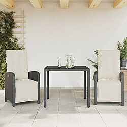 Maison Chic Ensemble de bistro 3 pcs avec coussins,Table + chaises + coussins de jardin noir résine tressée -GKD169852