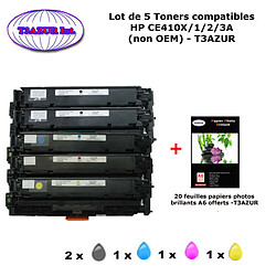 5 Toners génériques HP CE410X, CE410X, CE411A, CE412A, CE413A, HP 305X +20f papiers photos A6 -T3AZUR 