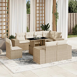 vidaXL Salon de jardin avec coussins 9 pcs beige résine tressée 