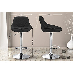 Decoshop26 Tabouret de bar chaise haute x 1 avec coutures décoratives assise en tissu noir pieds métal chromé 10_0005086