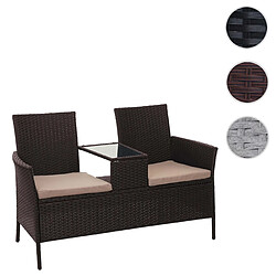 Mendler Banc avec table en polyrotin HWC-E24, banquette de jardin, meuble de jardin 132cm ~ marron, coussin crème