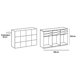 Inside 75 Armoire coulissante LISBETH 2 portes miroirs système amortisseurs blanc 300 x 236 cm hauteur