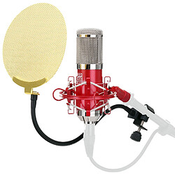 Pronomic CM-100R Studio microphone condensateur rouge SET incl. filtre anti pop en or