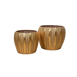 Set de pots de fleurs Romimex Doré Métal (2 Pièces)