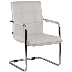 Decoshop26 Chaise visiteur fauteuil de bureau sans roulettes en cuir synthétique blanc cadre métal BUR10471 