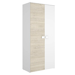 Acheter Pegane Armoire, meuble de rangement avec 2 portes coloris chêne naturel, blanc - Longueur 90 x Profondeur 52 x Hauteur 205 cm