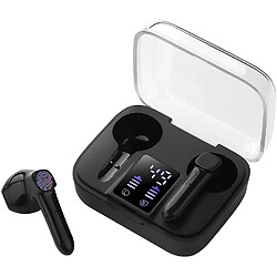 Chrono Casque Bluetooth, casque sans fil avec son stéréo, casque Bluetooth 5.0, écouteurs intra-auriculaires sans fil avec microphone et mini étui de chargement portable(noir) 