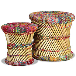 vidaXL Tabourets avec détails chindi lot de 2 multicolore bambou