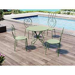 Vente-Unique Salle à manger de jardin en métal façon fer forgé : une table et 4 chaises empilables - Vert amande - GUERMANTES de MYLIA