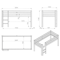 VIPACK Lit Mi-Hauteur 90x200 Sommier Inclus et Housse Birdy Pino - Bois pas cher