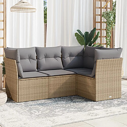 vidaXL Salon de jardin avec coussins 4 pcs beige résine tressée 